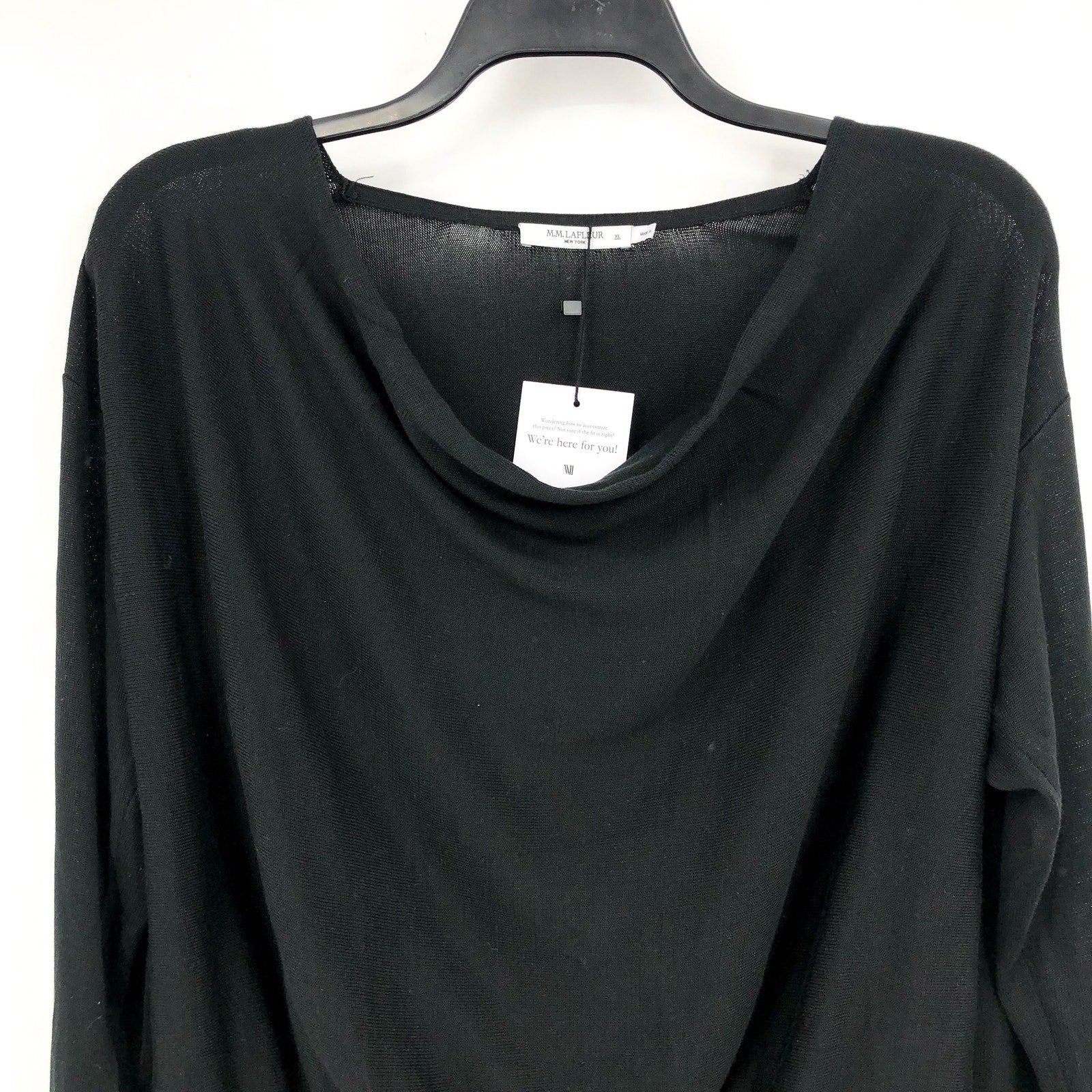M.M LAFLEUR Women's Monica Top XL Black Silk Jersey Long Sleeve Blouse NWT