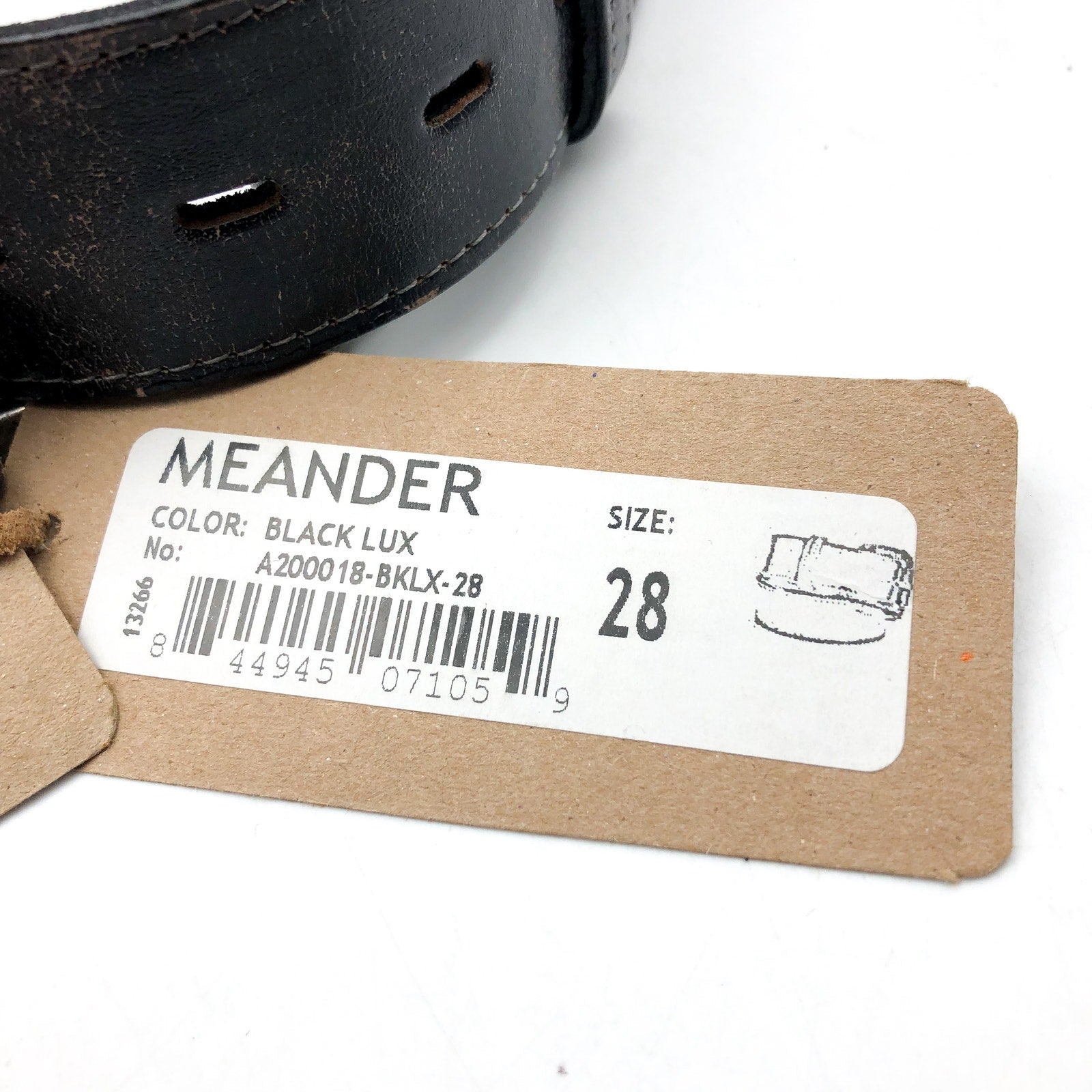 BED STU Men's Distressed Leather Meander Belt Size 28 Black Lux Metal Buckle NWT