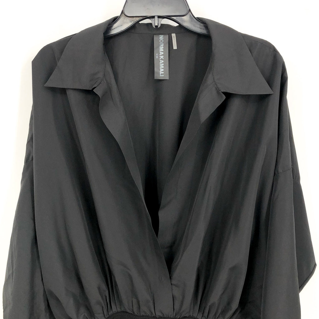 NORMA KAMALI Super Oversized Boyfriend Shirt Bodysuit Small Habotai Black NWOT