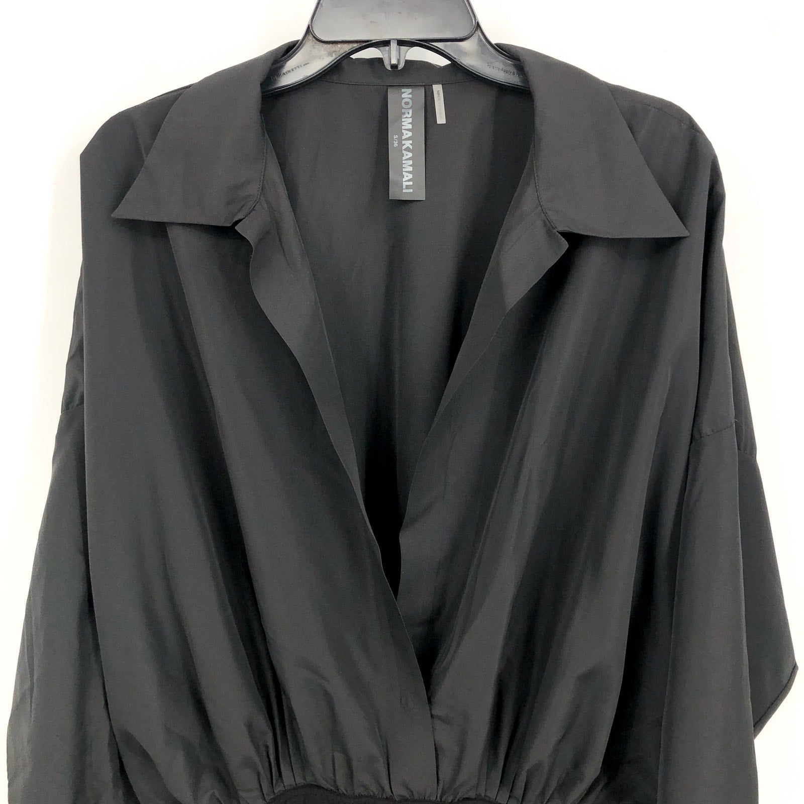 NORMA KAMALI Super Oversized Boyfriend Shirt Bodysuit Small Habotai Black NWOT