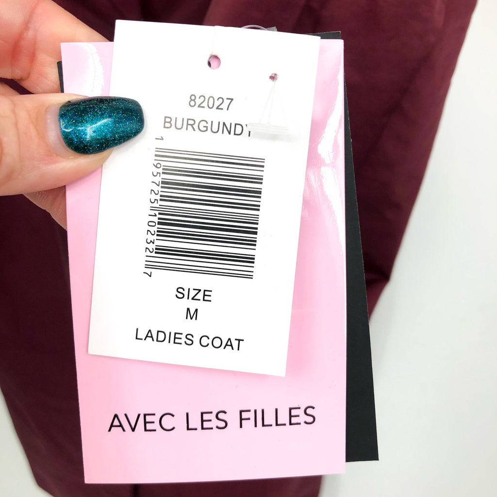AVEC LES FILLES Womens Stretch Cotton Trench Coat Medium Burgundy Red Belted NWT