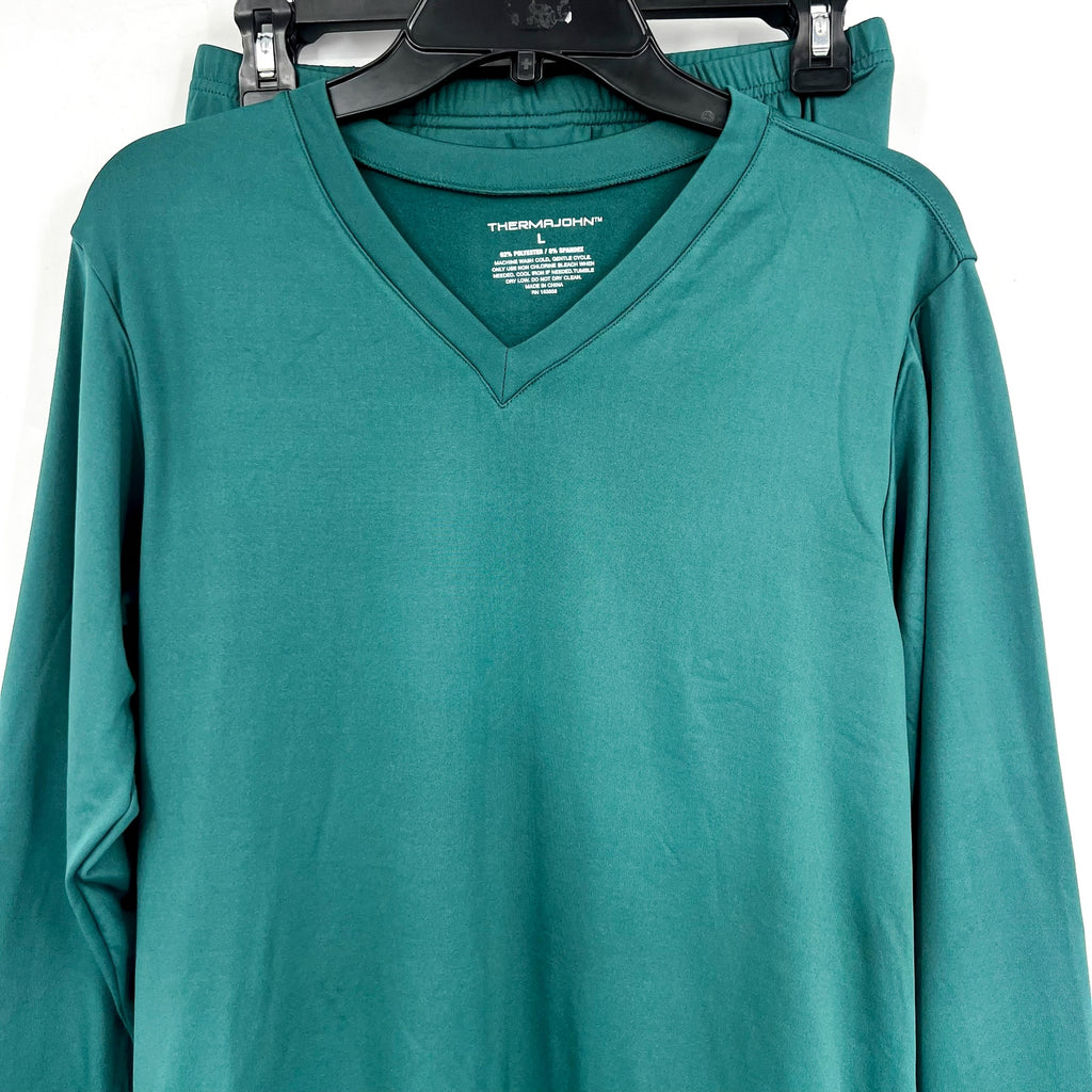 THERMAJOHN Mens Thermal Underwear Long Johns Set Large Hunter Green V-Neck NWOT