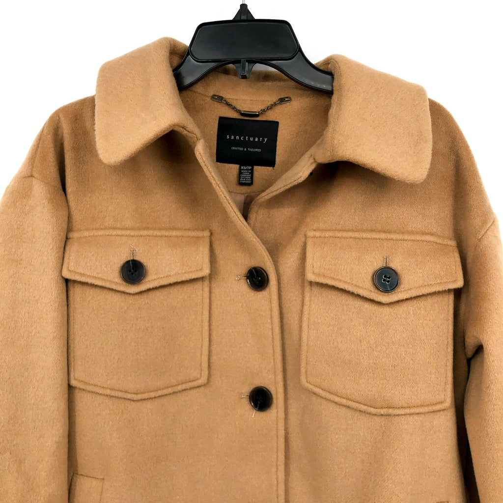 SANCTUARY Womens Fringe Wool Blend Coat Small Tan Camel Wool Blend NWT