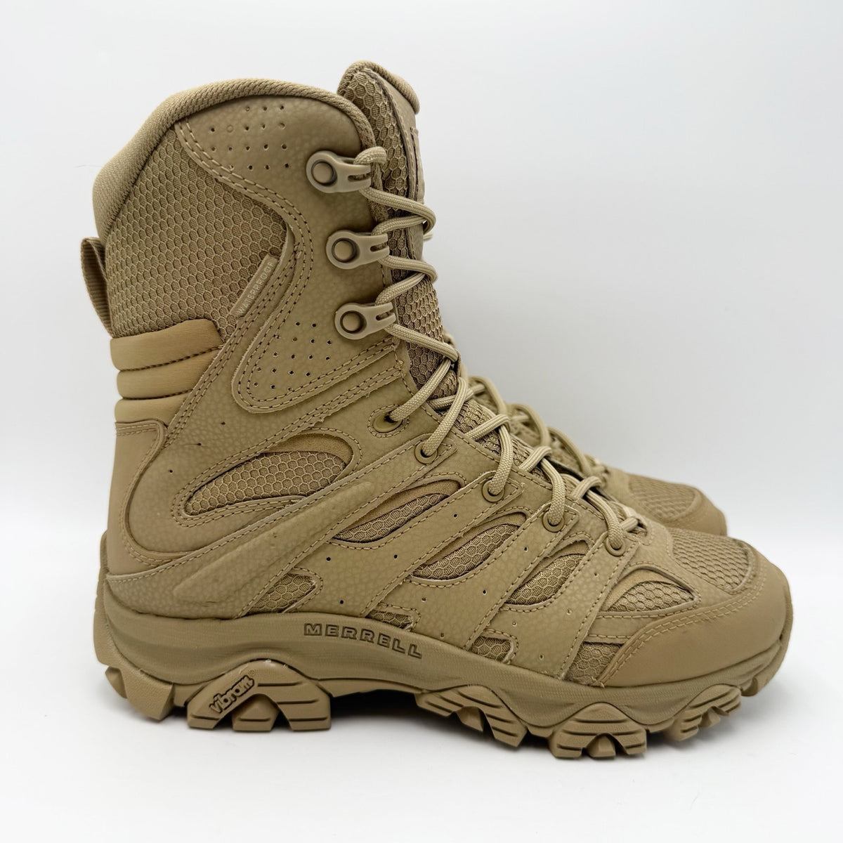 Merrell Work Moab 3 8" Tactical Zip Boots Mens 6.5 Womens 8 Tan Leather WP NIB
