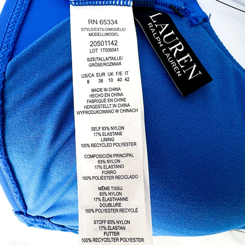 LAUREN RALPH LAUREN Women's Macrame-Ring Bikini Top Size 8 Electric Blue NWT