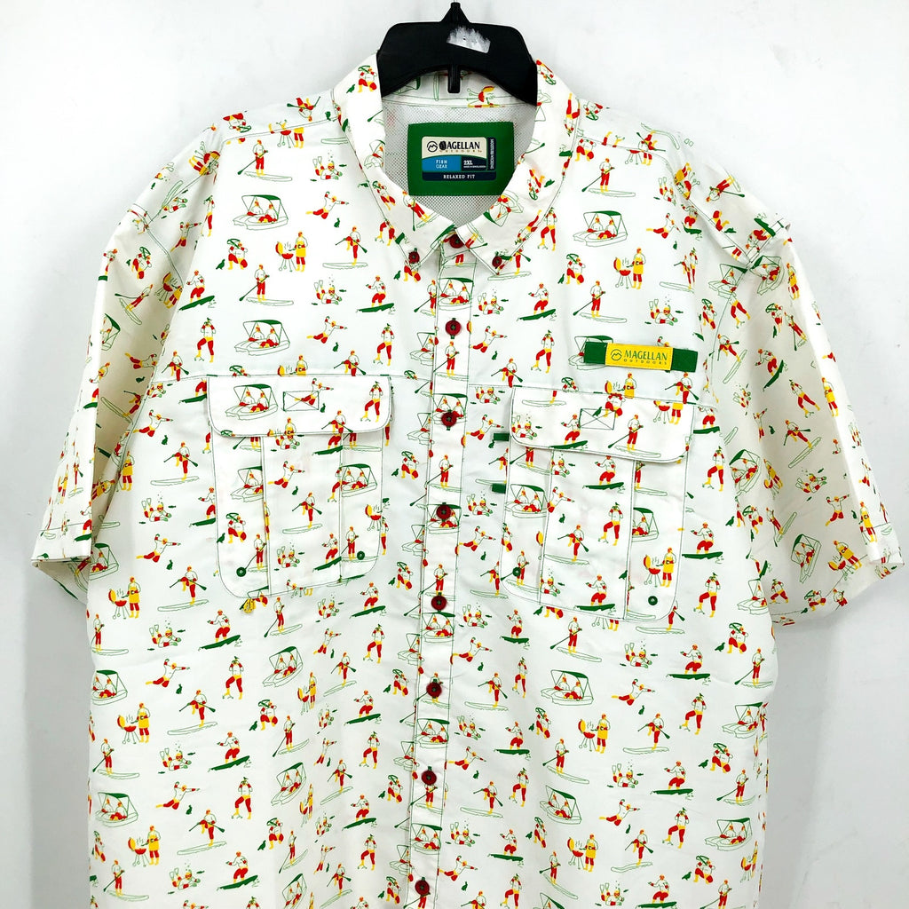 MAGELLAN Mens Life As A Luchador Fishing Shirt 2XL White Print Short Sleeve NWOT