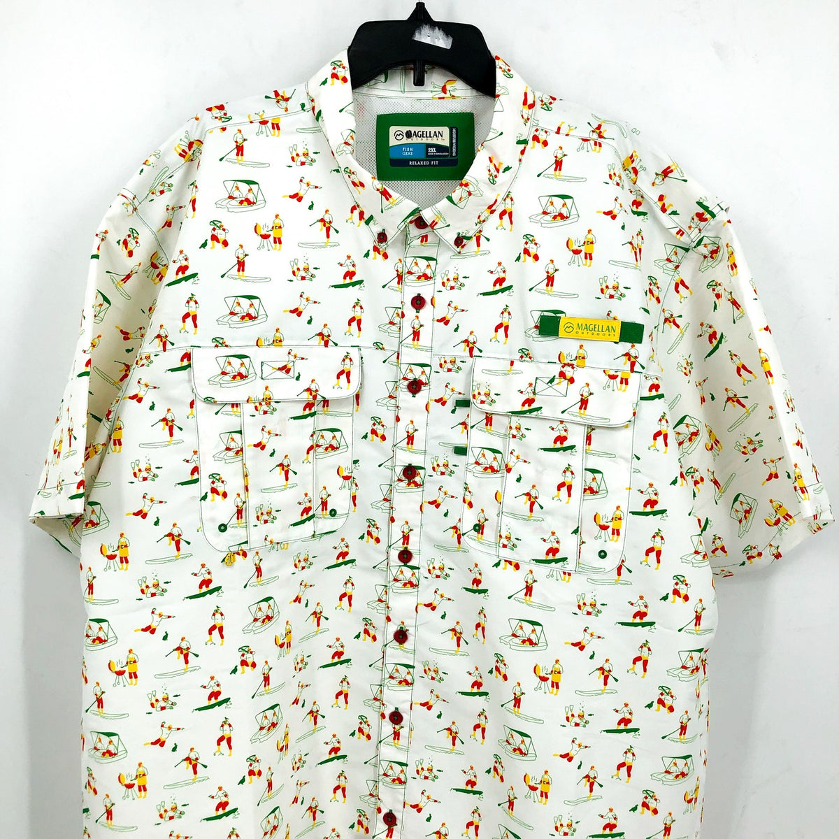 MAGELLAN Mens Life As A Luchador Fishing Shirt 2XL White Print Short Sleeve NWOT