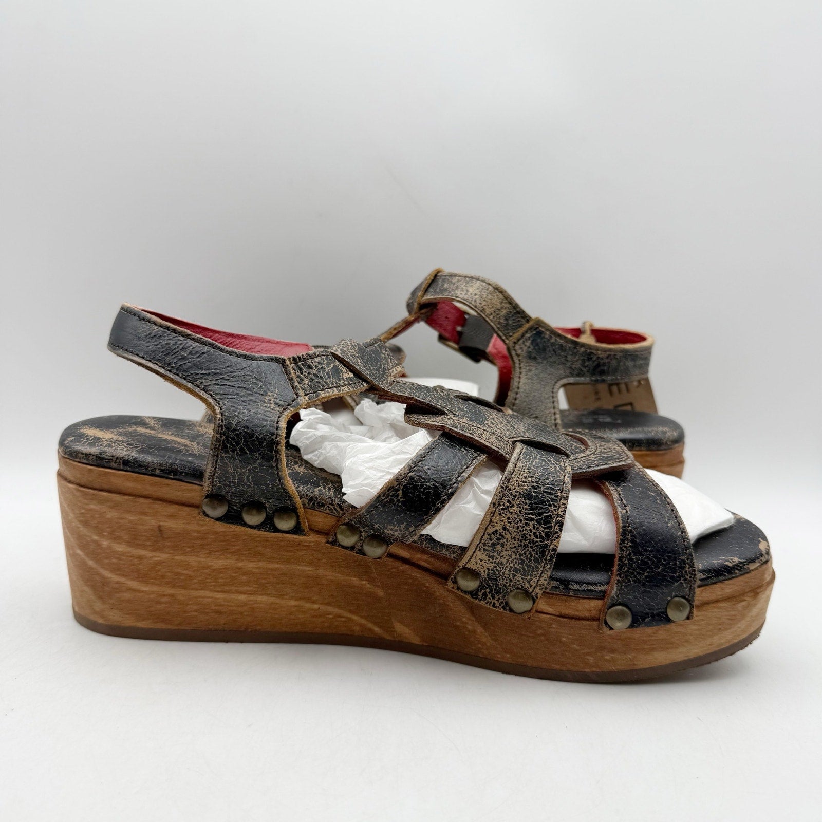 Bed Stu Womens Fabiola Sandals US 8.5 Black Distressed Leather NWT