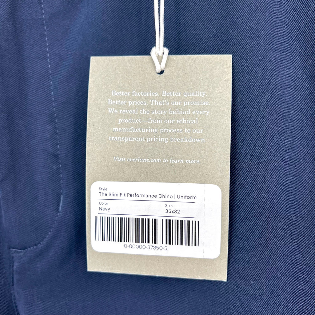 EVERLANE UNIFORM Men's The Performance Chino 36x32 Navy Blue Pants NWT