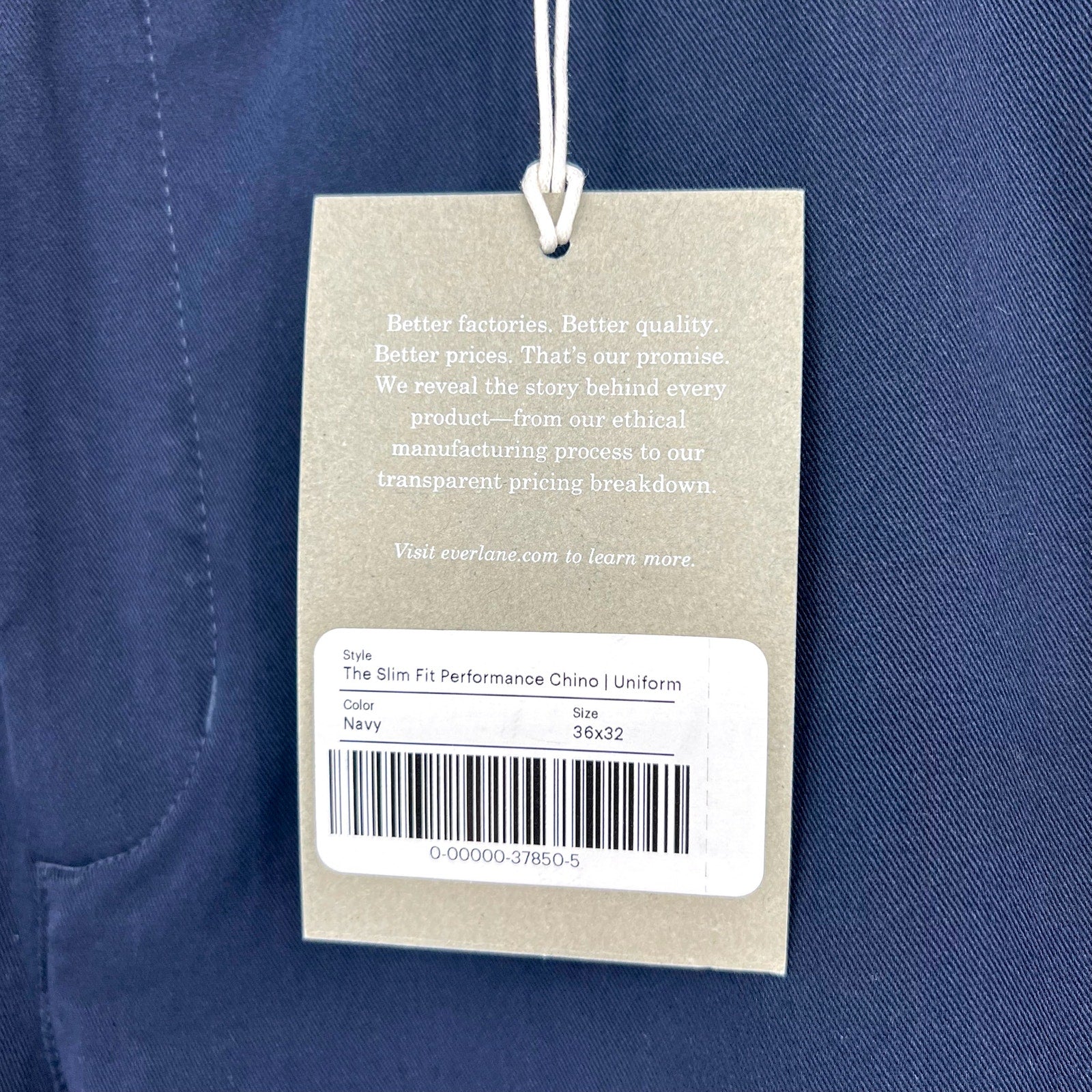 EVERLANE UNIFORM Men's The Performance Chino 36x32 Navy Blue Pants NWT