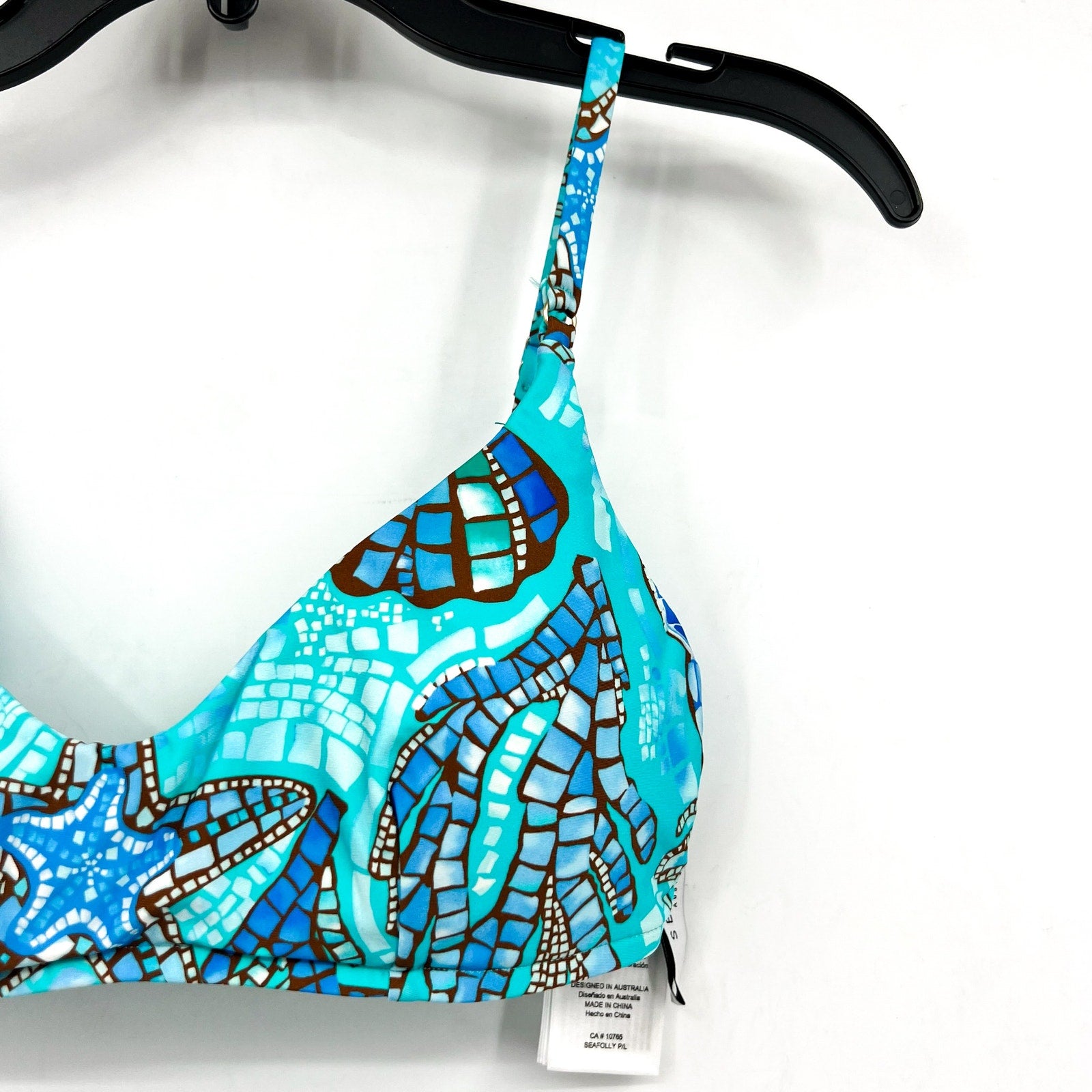 SEAFOLLY Women's La Mer Bralette Bikini Top Size 10 Aquatic Blue Swim NWT