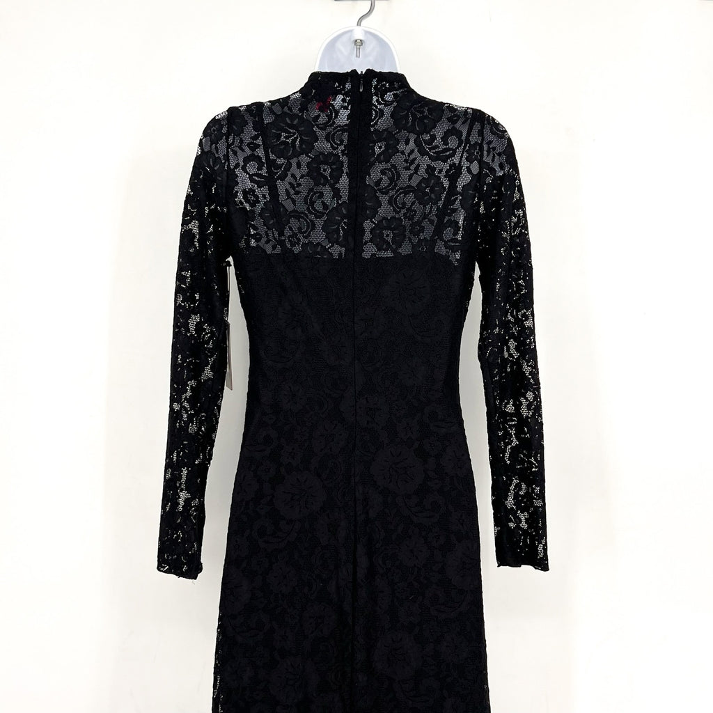 VINCE CAMUTO Women's Lace-Detail Maxi Dress XS Black Long-Sleeve Mock Neck NWT