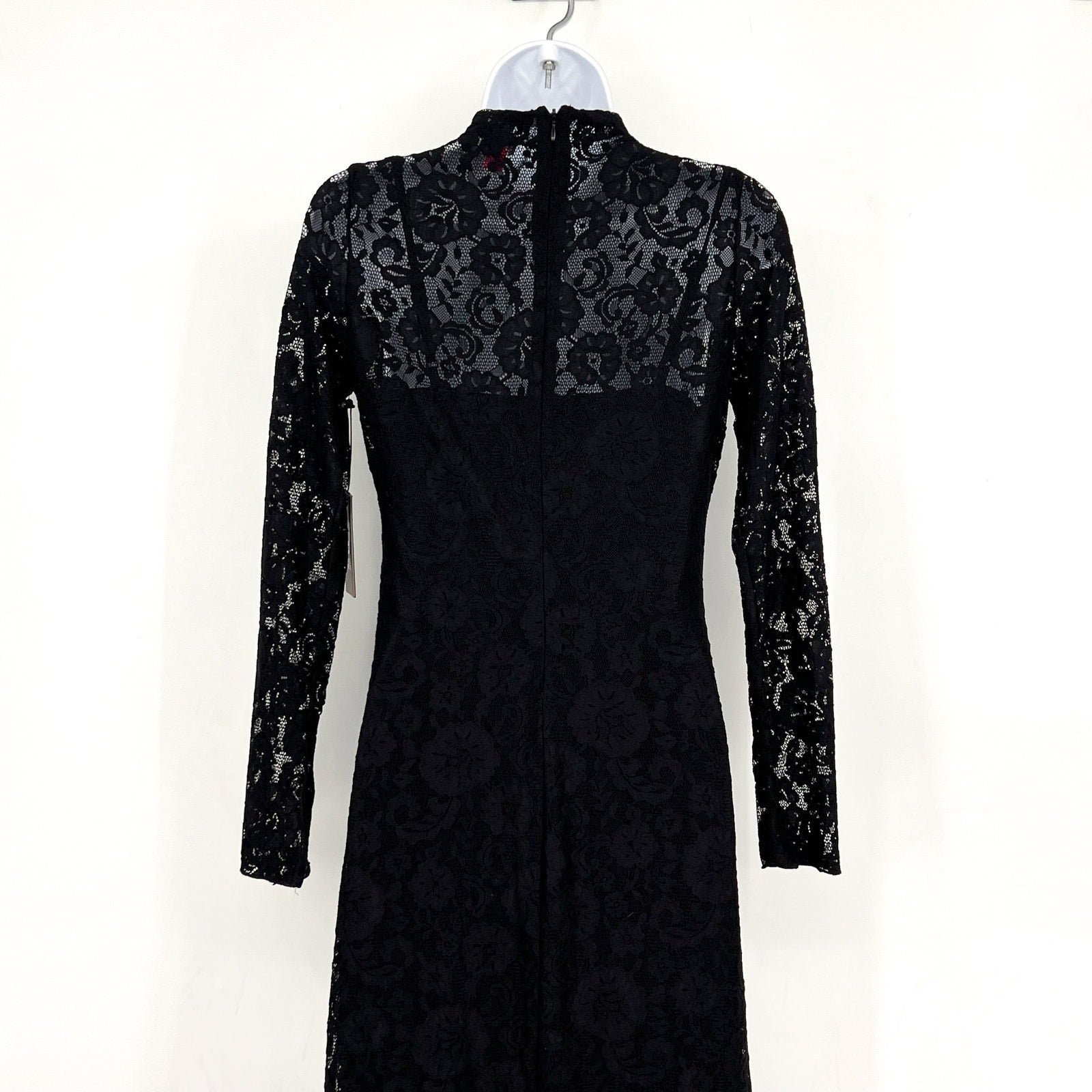 VINCE CAMUTO Women's Lace-Detail Maxi Dress XS Black Long-Sleeve Mock Neck NWT