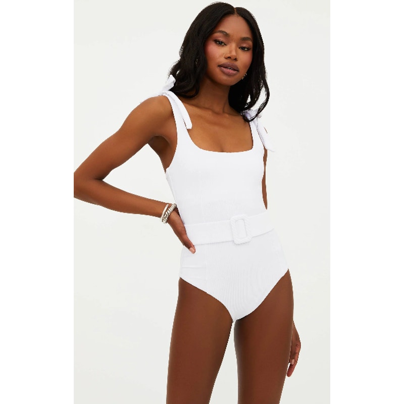 BEACH RIOT Womens Sydney One Piece Swimsuit Medium White Tie Strap NO BELT NWT