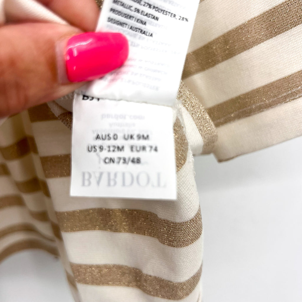 BARDOT Goldie Knit Dress BABY 9-12 Months White Gold Striped Long Sleeve NWT