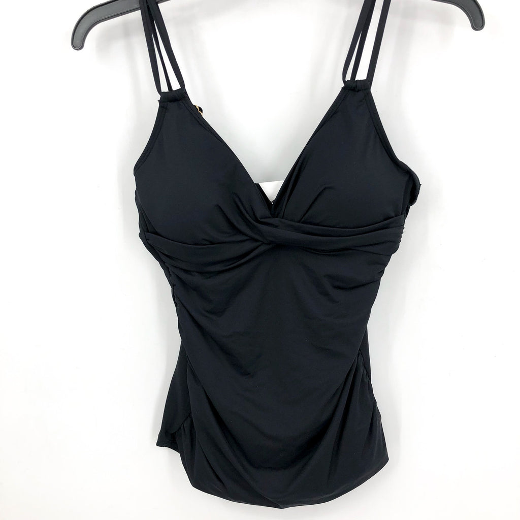 LAUREN RALPH LAUREN Double Strap Twist Tankini Top Size 4 Black Underwire NWT
