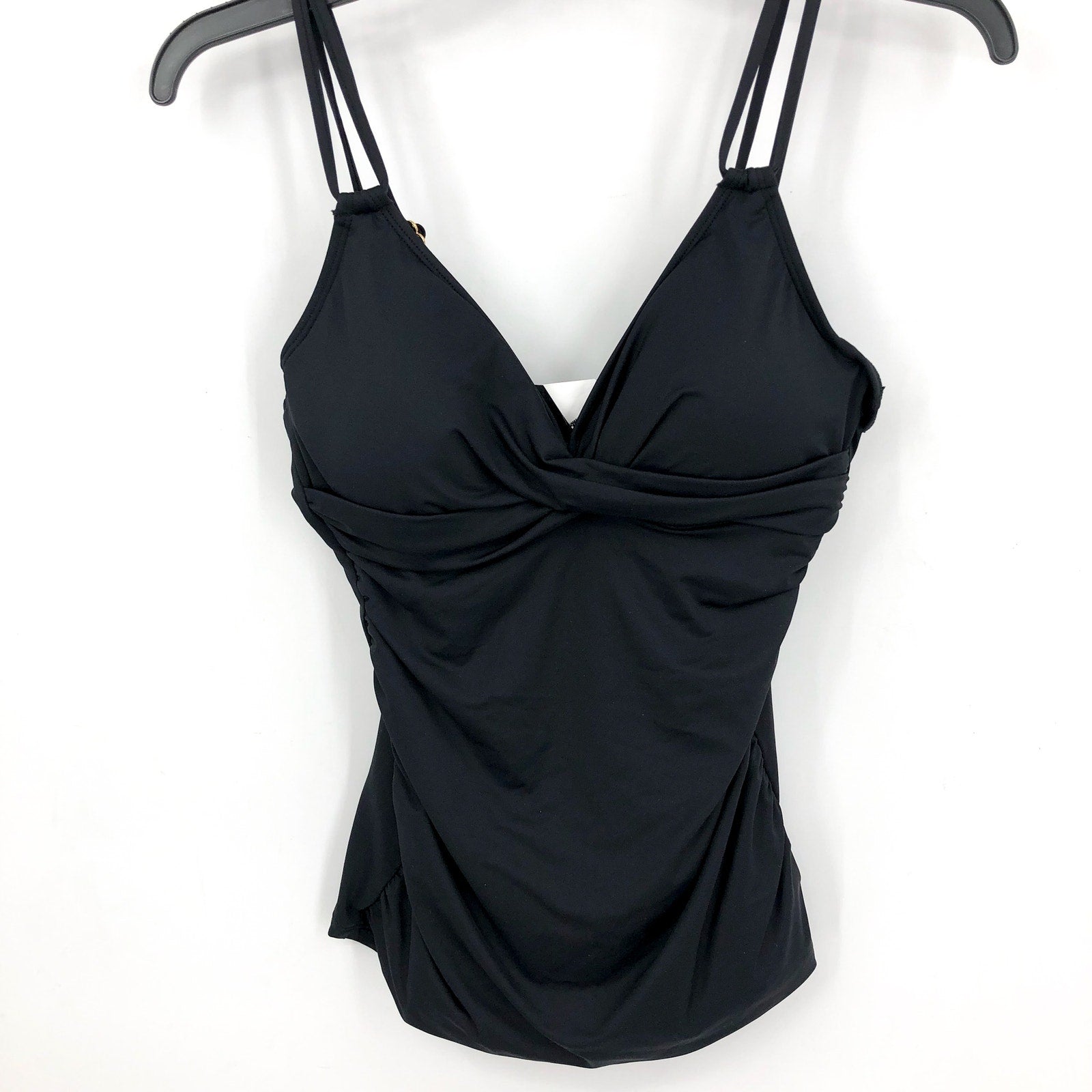 LAUREN RALPH LAUREN Double Strap Twist Tankini Top Size 4 Black Underwire NWT