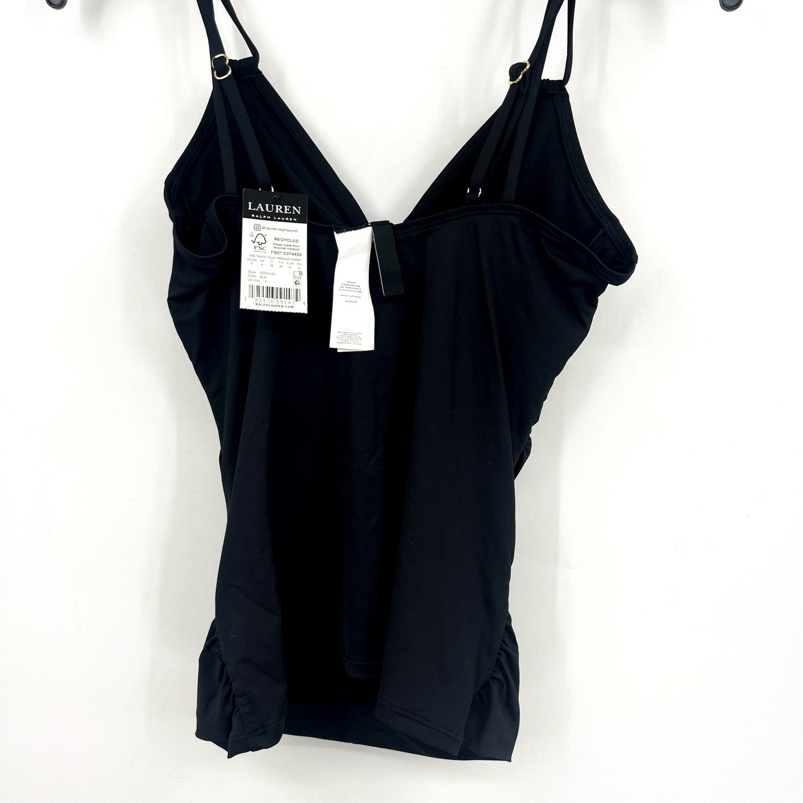 LAUREN RALPH LAUREN Double Strap Twist Tankini Top Size 4 Black Underwire NWT