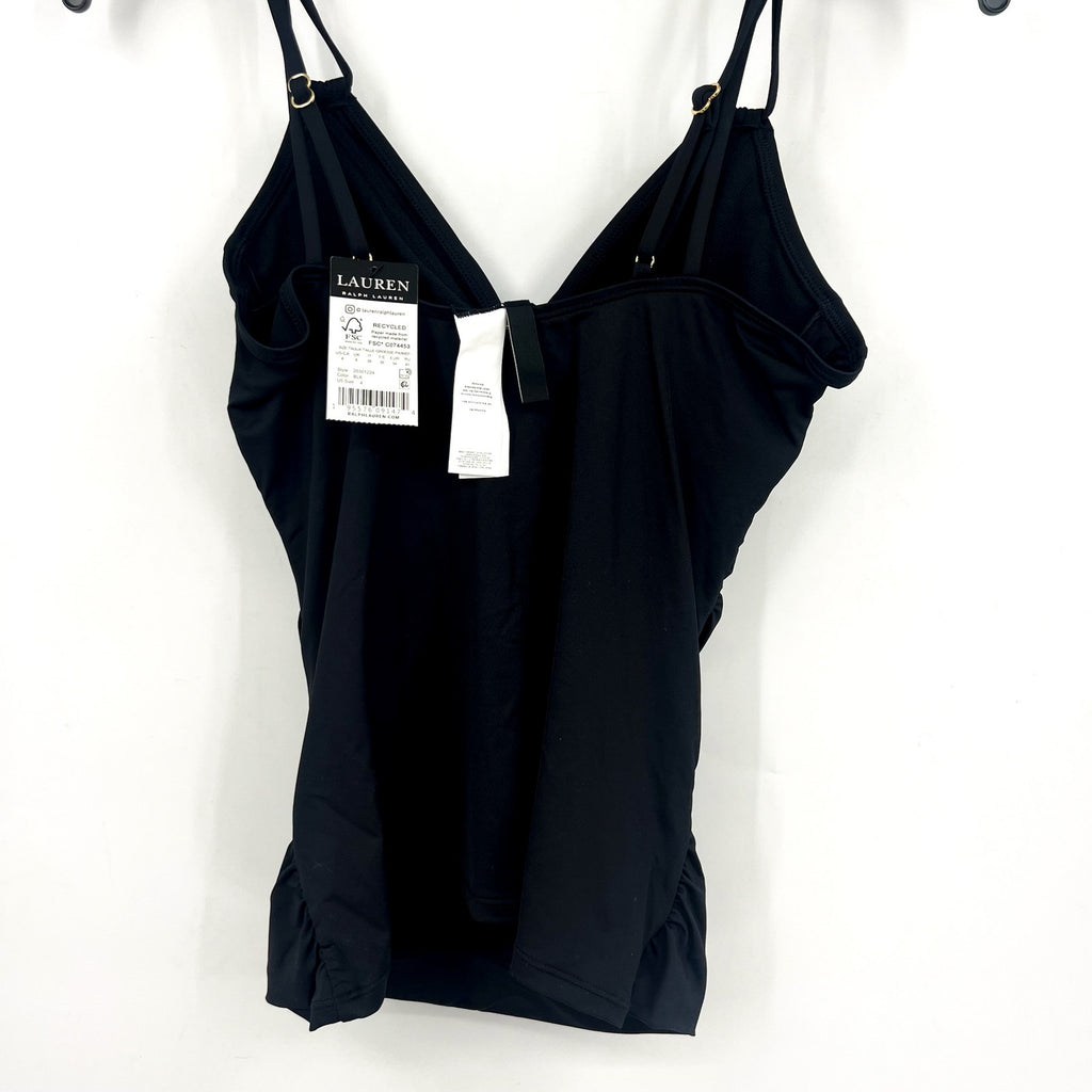 LAUREN RALPH LAUREN Double Strap Twist Tankini Top Size 4 Black Underwire NWT
