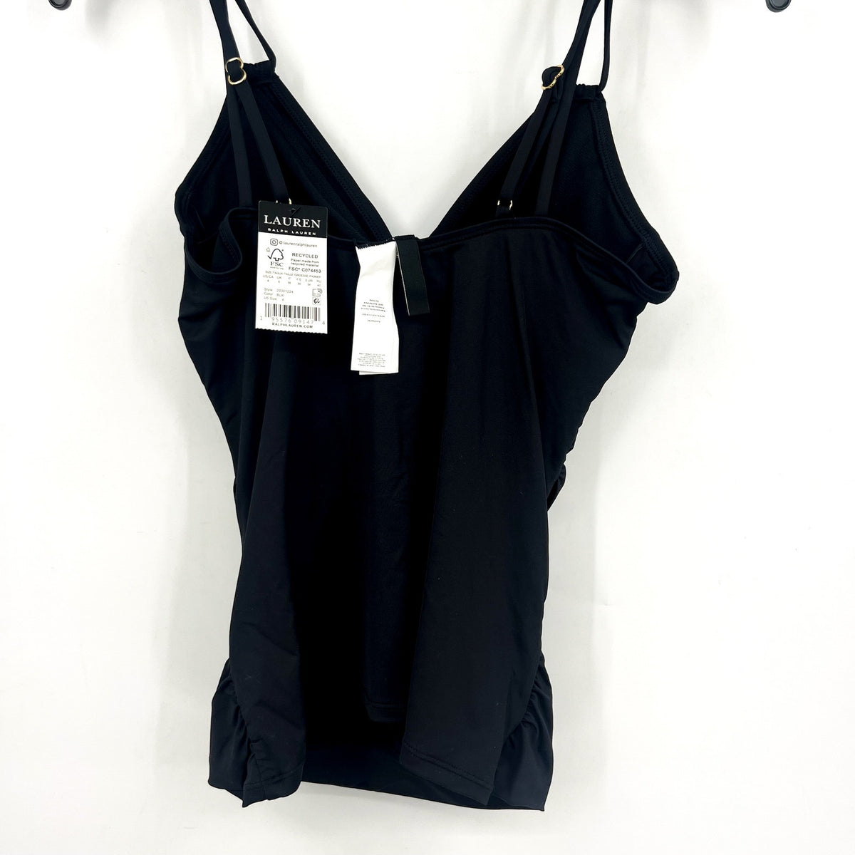 LAUREN RALPH LAUREN Double Strap Twist Tankini Top Size 4 Black Underwire NWT
