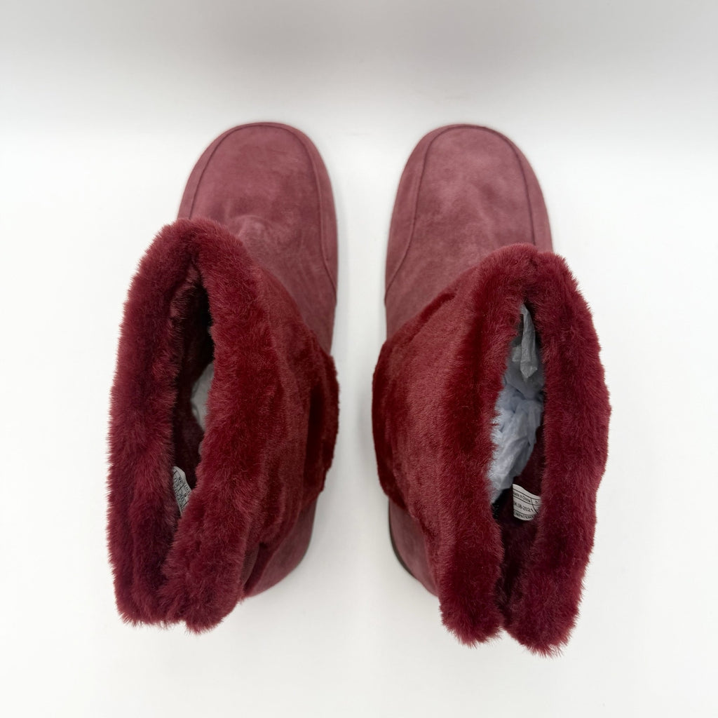 Vionic Womens Maizie Slipper Boots Size 7 Burgundy Red Suede Supportive NWOB