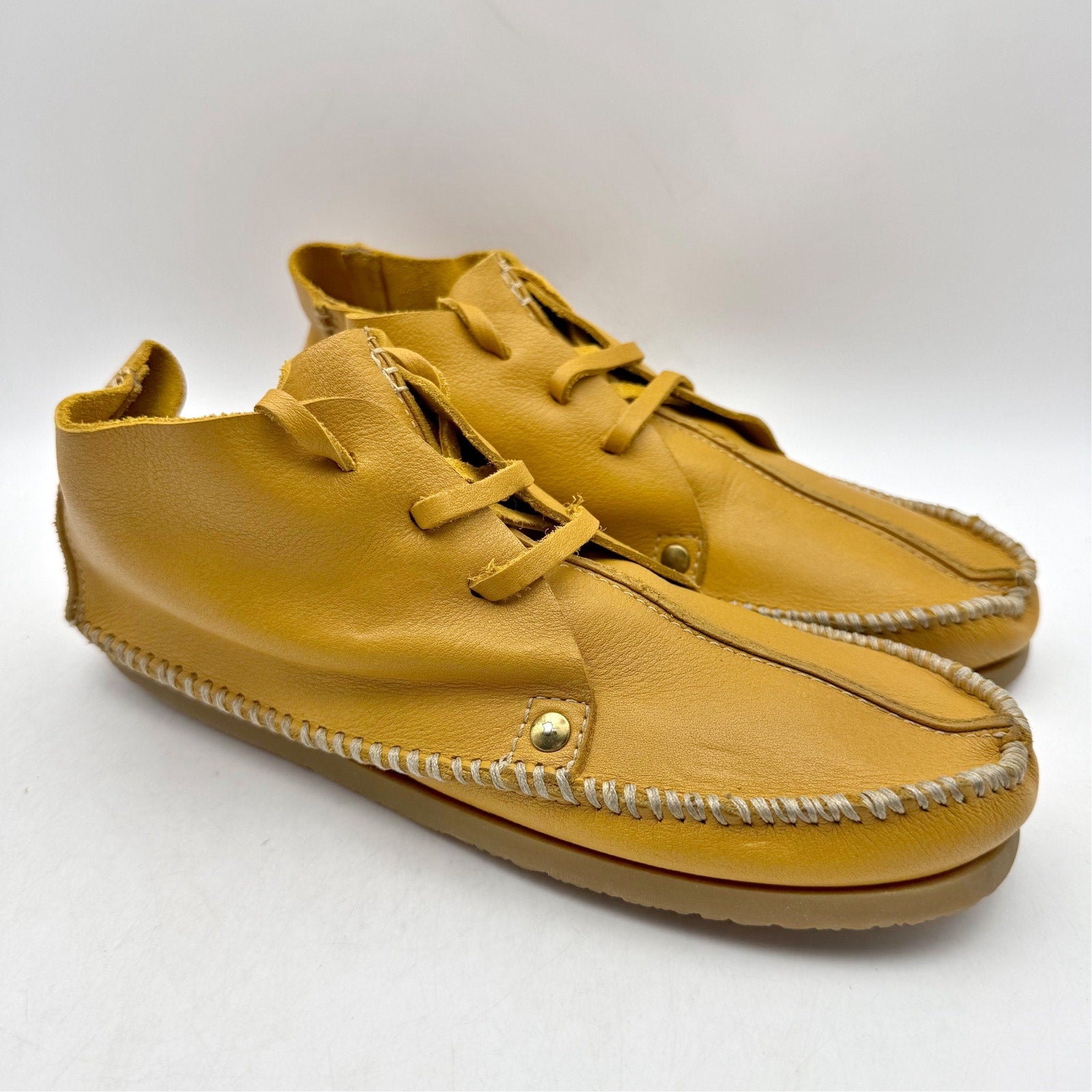 RE/DONE Womens Metal Oxford Shoes EU 37 US 7 Light Brown Yellow Leather NWOB