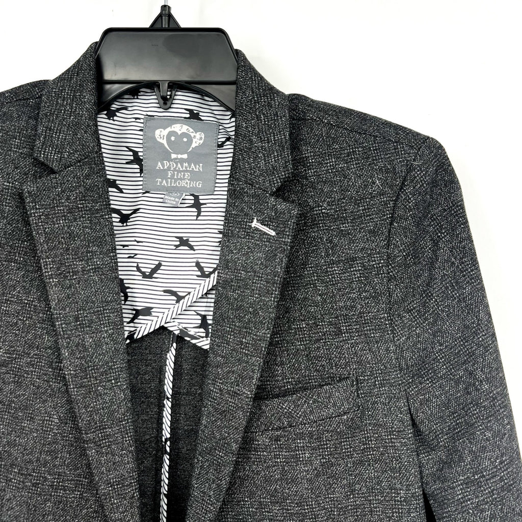 APPAMAN Boy's Stretchy Mod Suit Jacket Size 16 Grey Noir Micro Plaid NWT