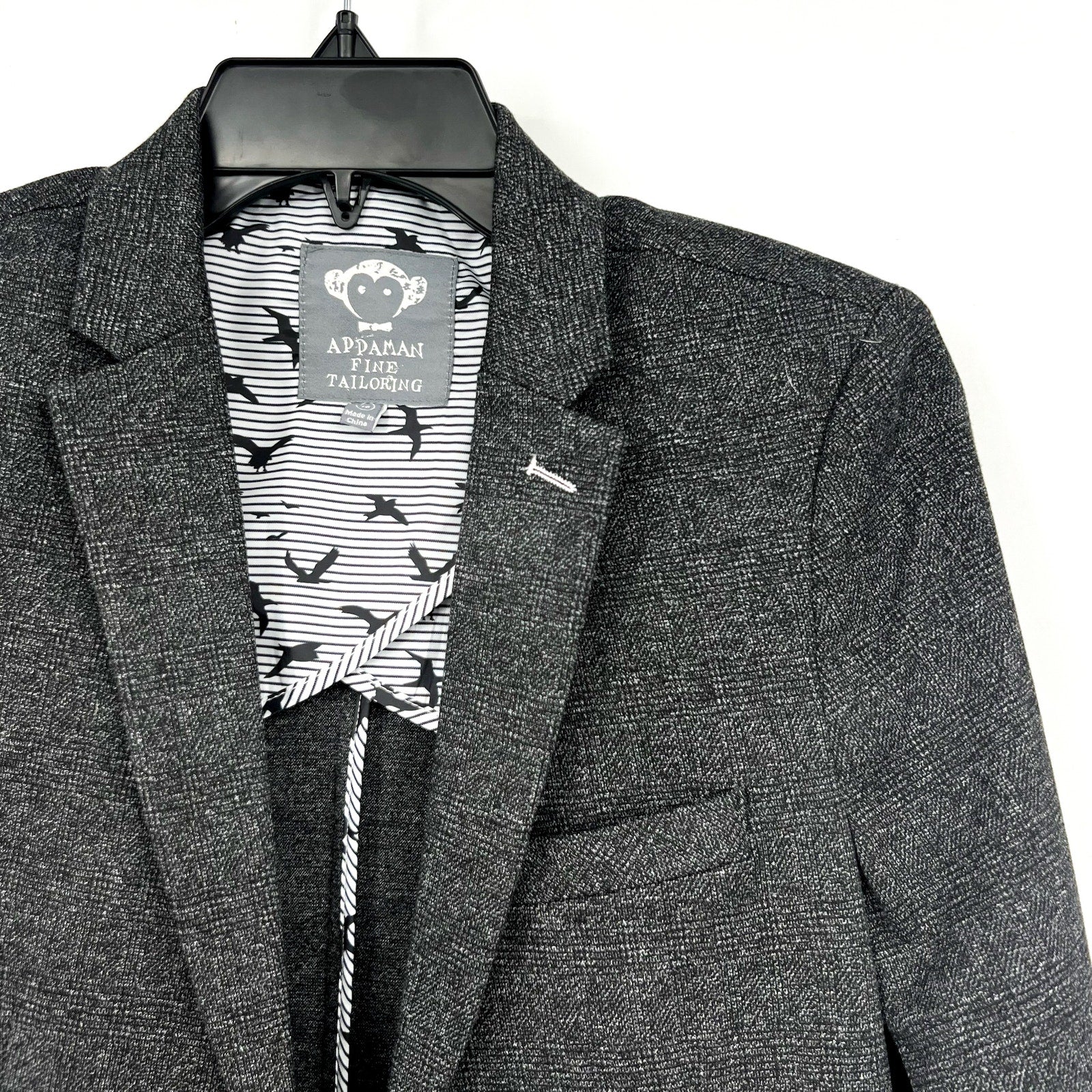 APPAMAN Boy's Stretchy Mod Suit Jacket Size 16 Grey Noir Micro Plaid NWT