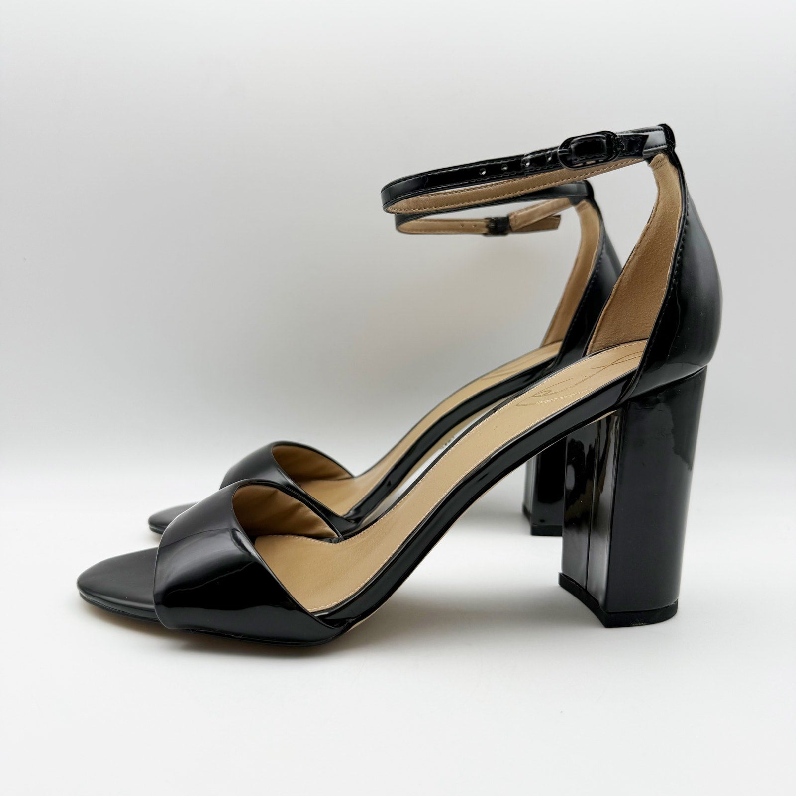 Sam Edelman Womens Robyn Heels Size 10 Wide Black Patent Leather Ankle Strap NIB
