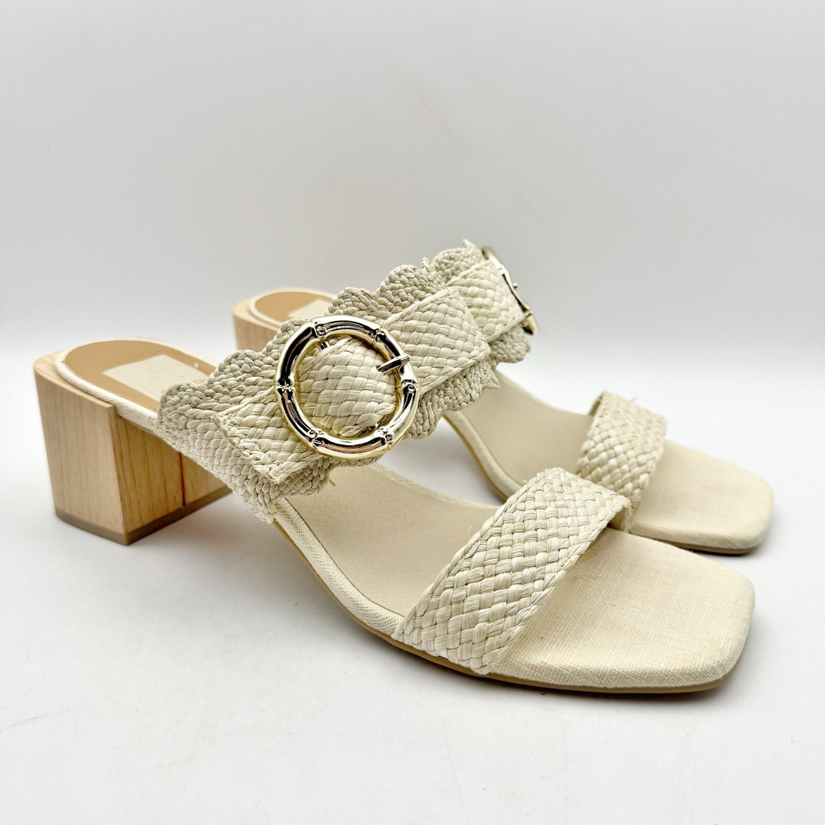 Dolce Vita Womens Zophy Heeled Sandals Size 9.5 Ivory Cream Raffia NWOB