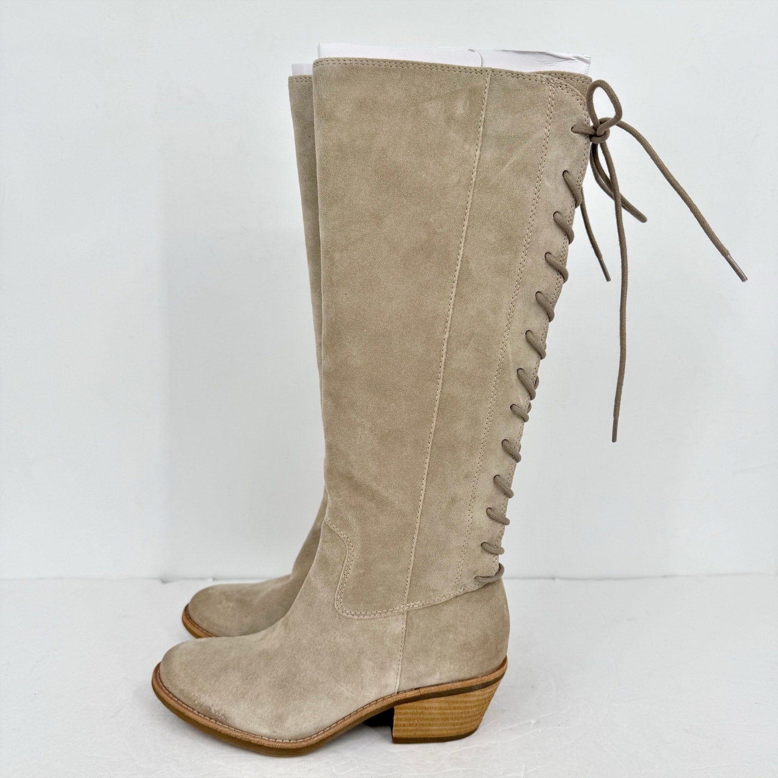 Sofft Womens Sharnell Heel Knee High Boots US 6.5 Beige Suede Waterproof NWOB