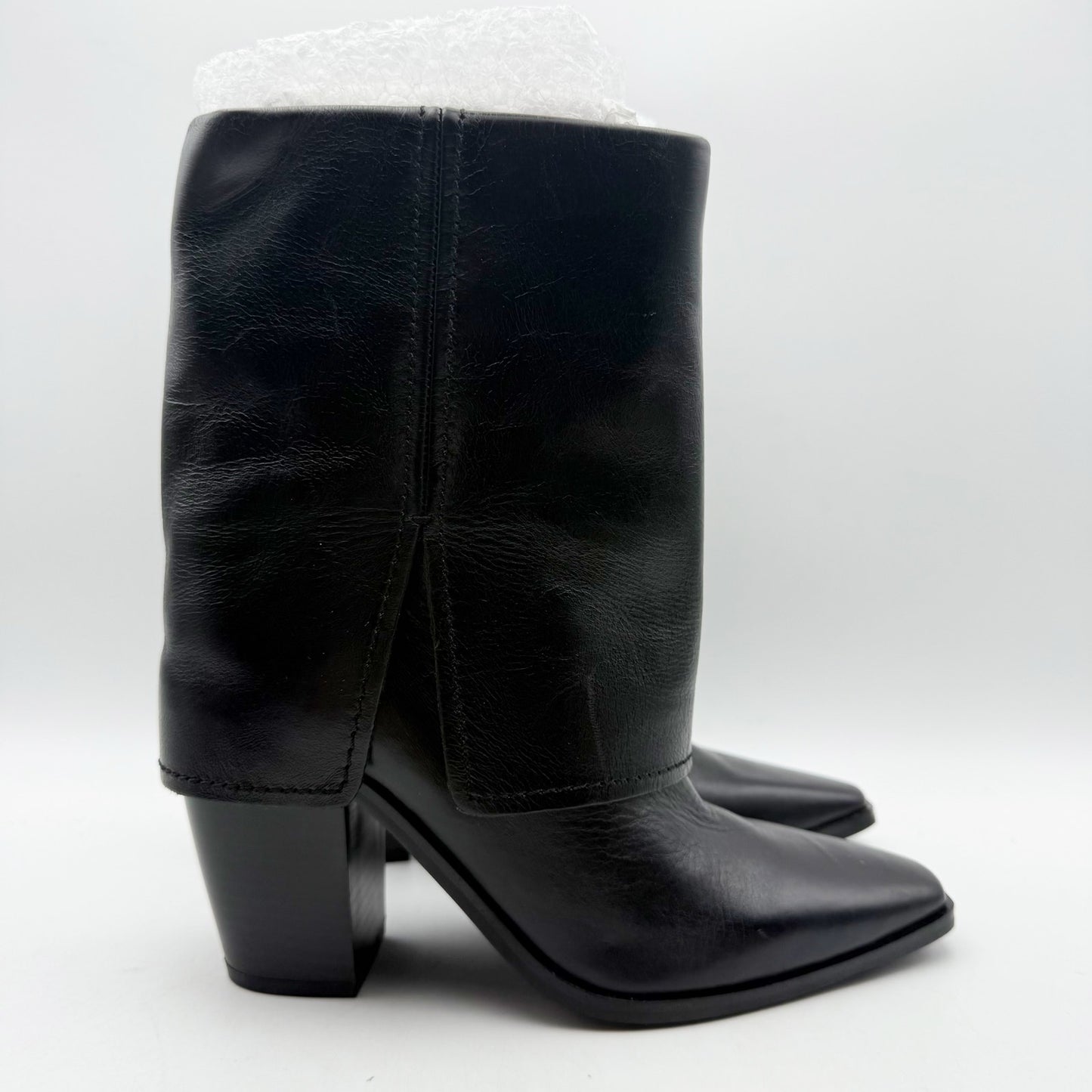 Vince Camuto Womens Alolison Foldover Mid-Calf Bootie 5.5 M Black Leather NWOB