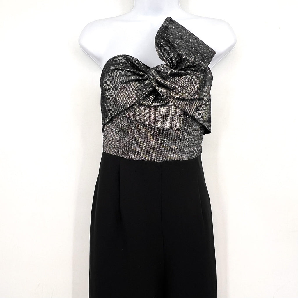 SAM EDELMAN Womens Cady Strapless Jumpsuit Size 4 Black Silver Metallic Bow NWT