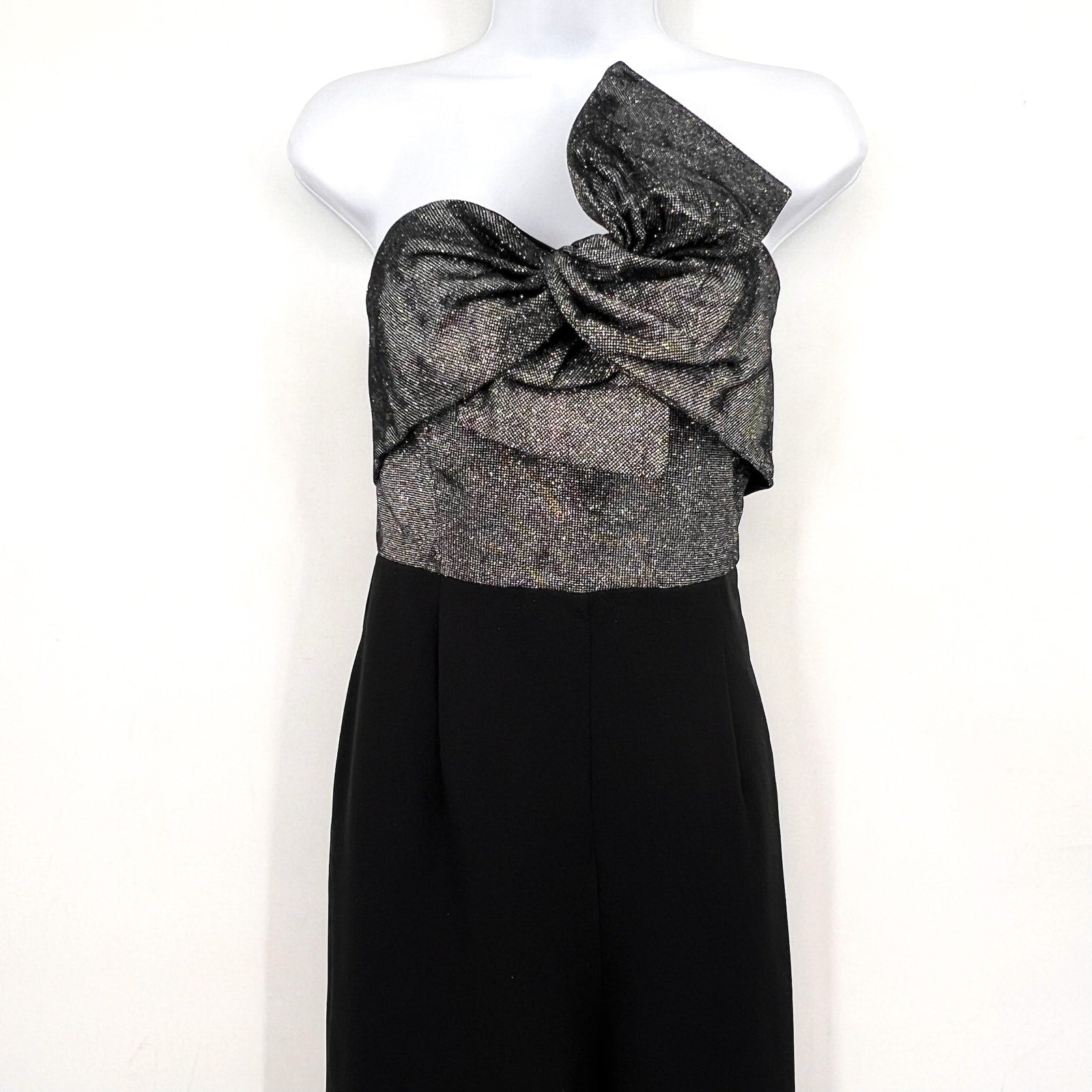 SAM EDELMAN Womens Cady Strapless Jumpsuit Size 4 Black Silver Metallic Bow NWT