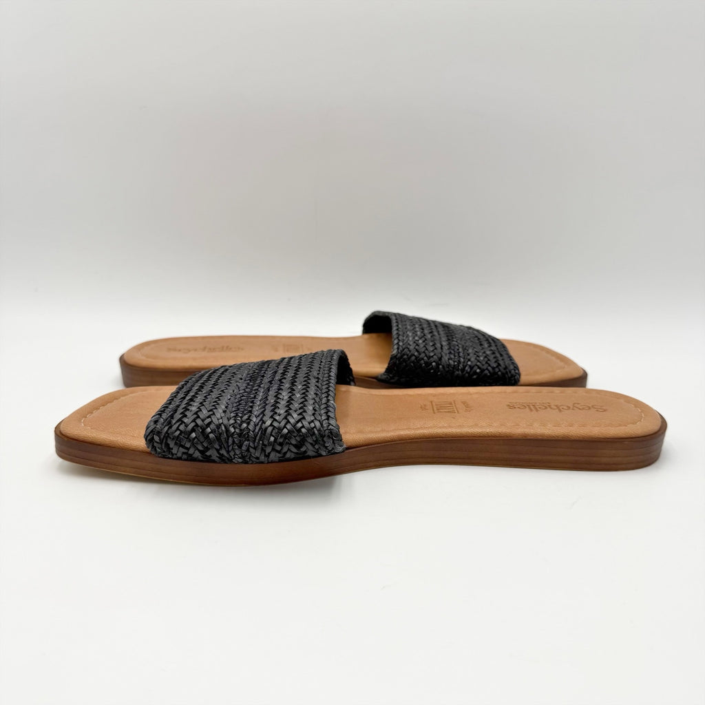 Seychelles Womens Palms Perfection Slide Sandals Size 10 Black Raffia Flats NWOB