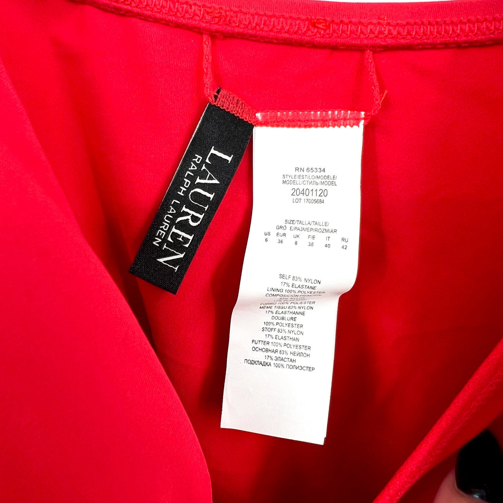 LAUREN RALPH LAUREN Womens Tankini Top Size 6 Red Toggle-Trim Swim NWOT