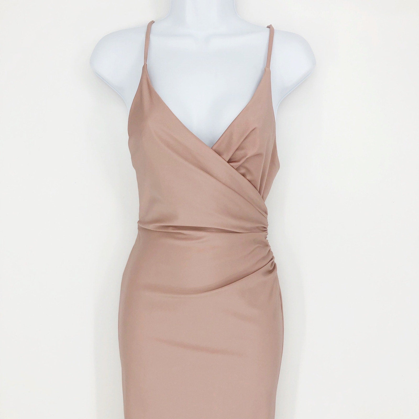 LA FEMME 29848 Jersey Long Gown 0 Pink Mauve Faux Wrap V Neck Prom Dress NWT
