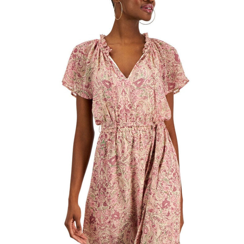 I.N.C. INTERNATIONAL CONCEPTS Midi Dress 4 Pink Blush Combo Paisley Tiered NWT