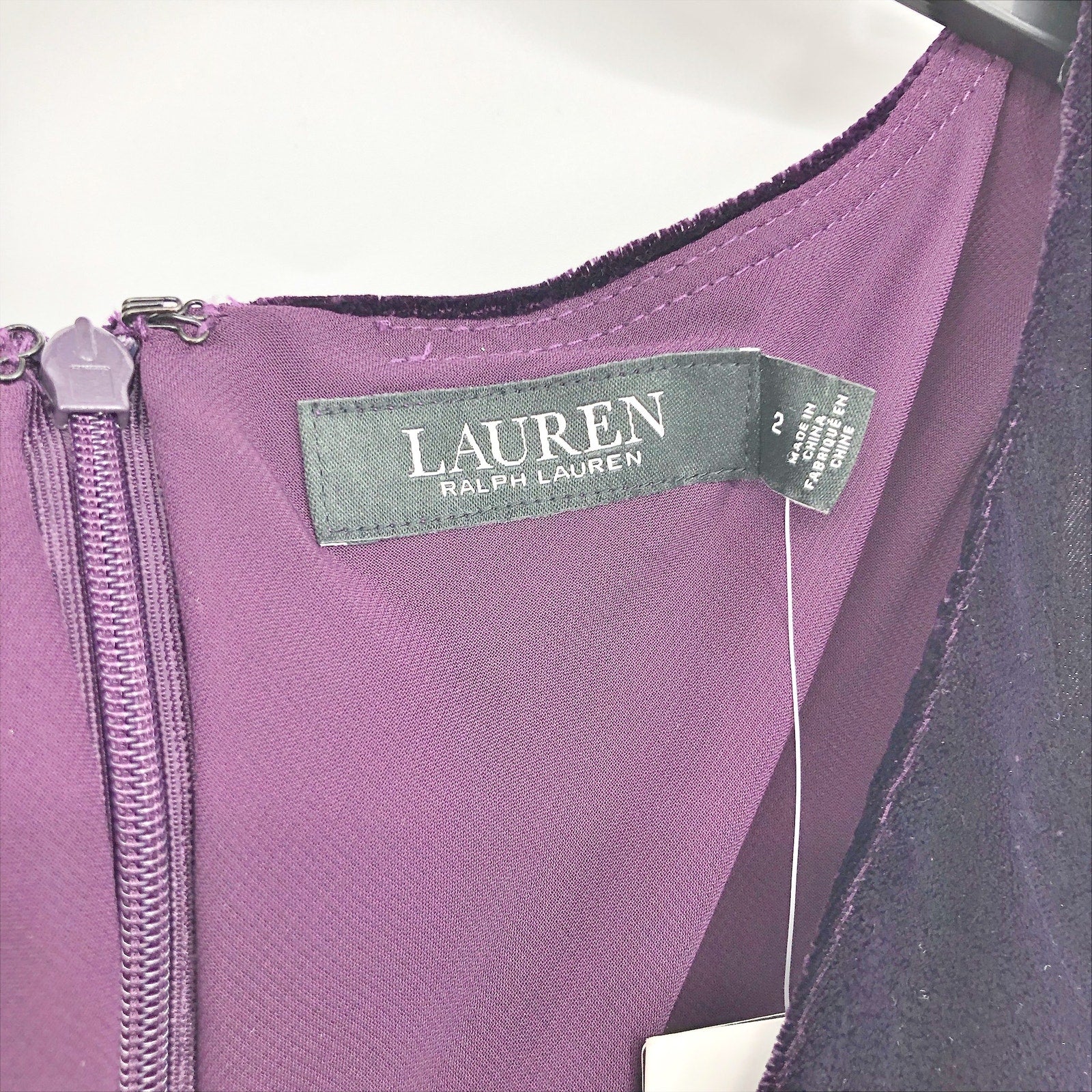 Lauren Ralph Lauren Velvet Evening Dress Size 2 Dark Purple Belt Sleeveless NWT