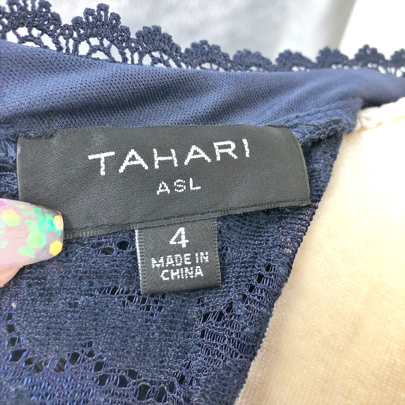 Tahari ASL Womens Chenile Lace Dress SIZE 4 Blue Long Sleeve Mock Neck NWT