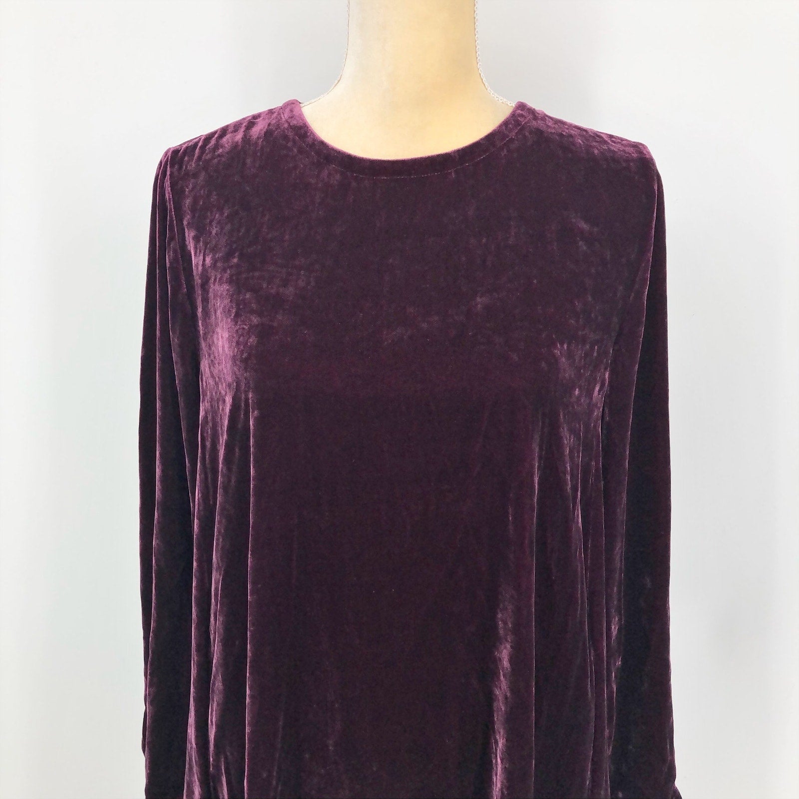 EILEEN FISHER Velvet Mini Shift Dress XXS Purple Plum Long Sleeve NWOT $348