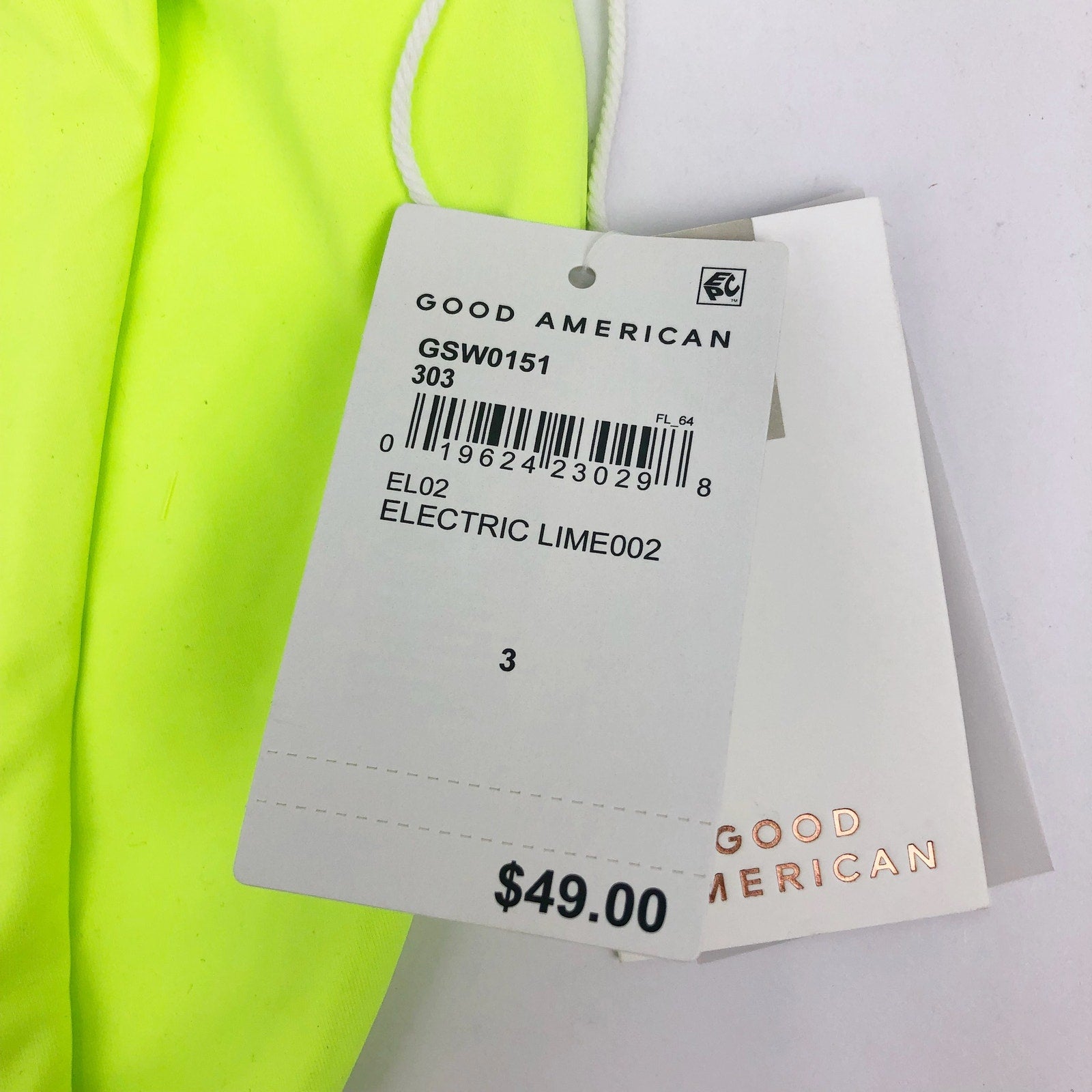 Good American Tiny Ties Bottom 3 Large Swim Matte Electric Lime Green NWT FLAW