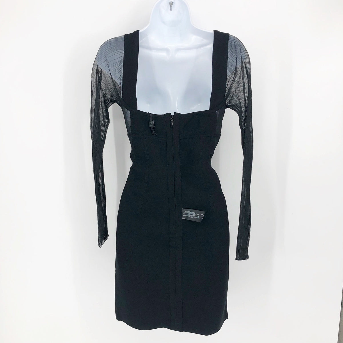 HERVE LEGER PARIS Intarsia Bustier Mini Dress Large Black Sheer Sleeve NWT