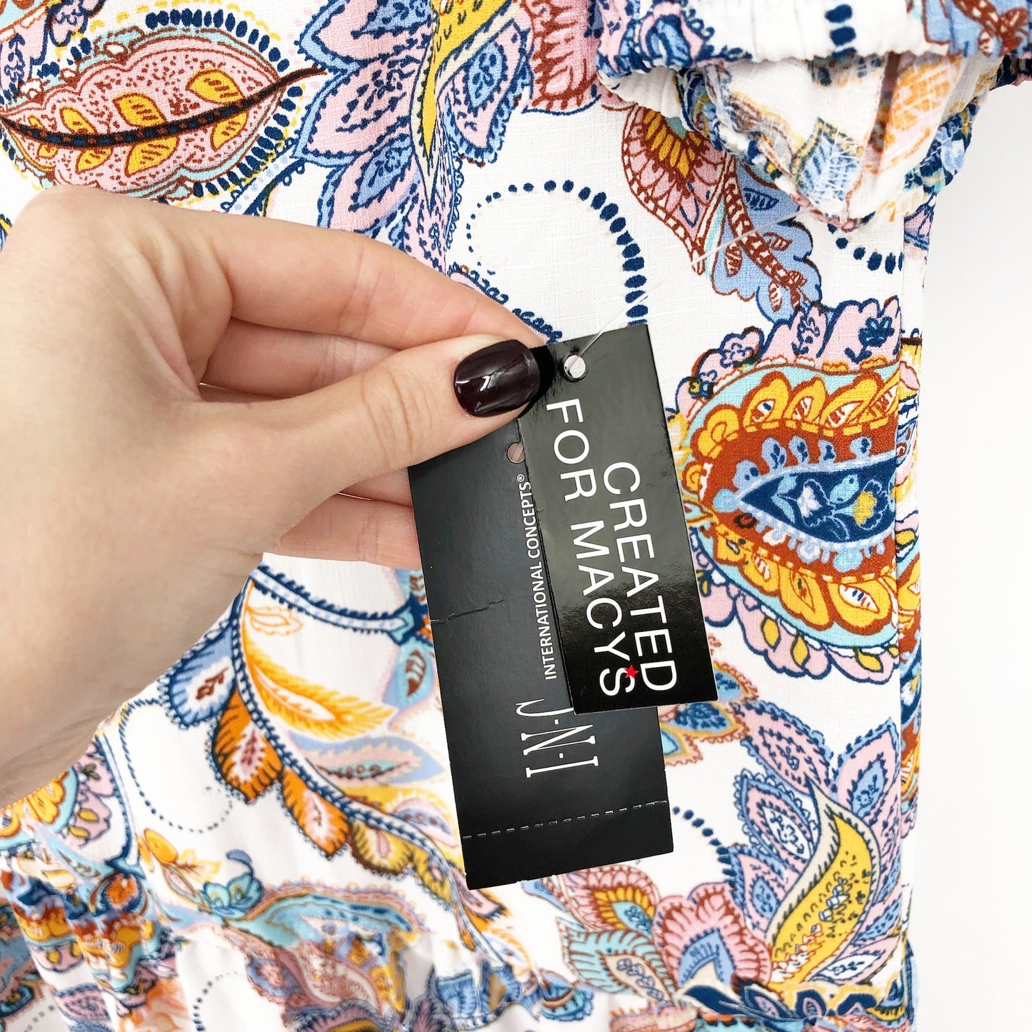 INC International Concepts Womens Paisley Dress XS White Multicolor Vneck NWT