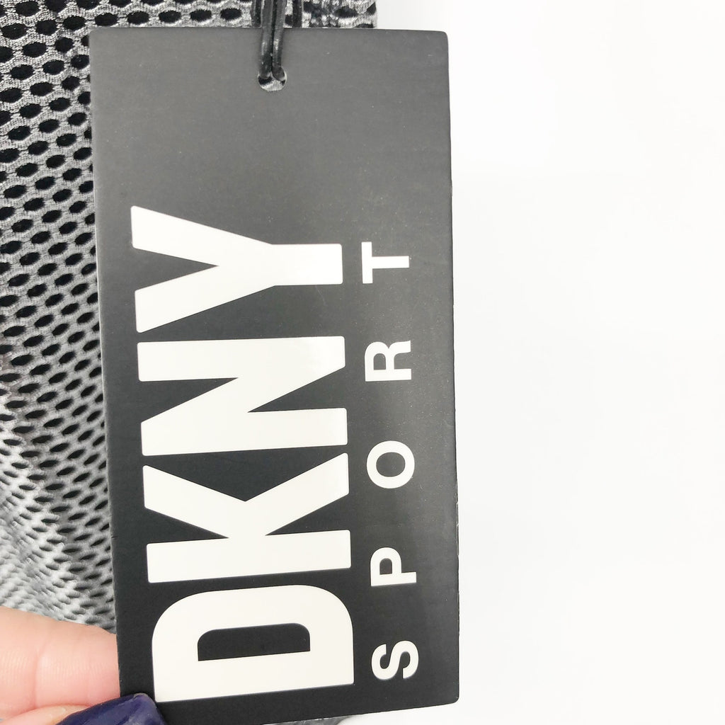 DKNY Sport Womens Honeycomb Mesh Sleeveless Top Large Silver Black NWT