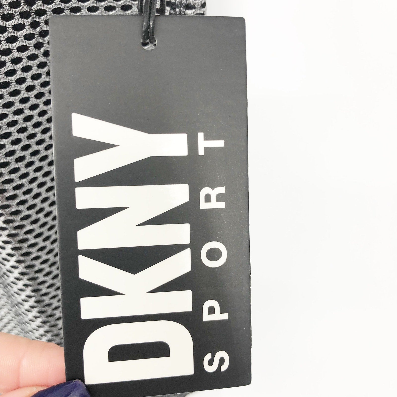 DKNY Sport Womens Honeycomb Mesh Sleeveless Top Large Silver Black NWT