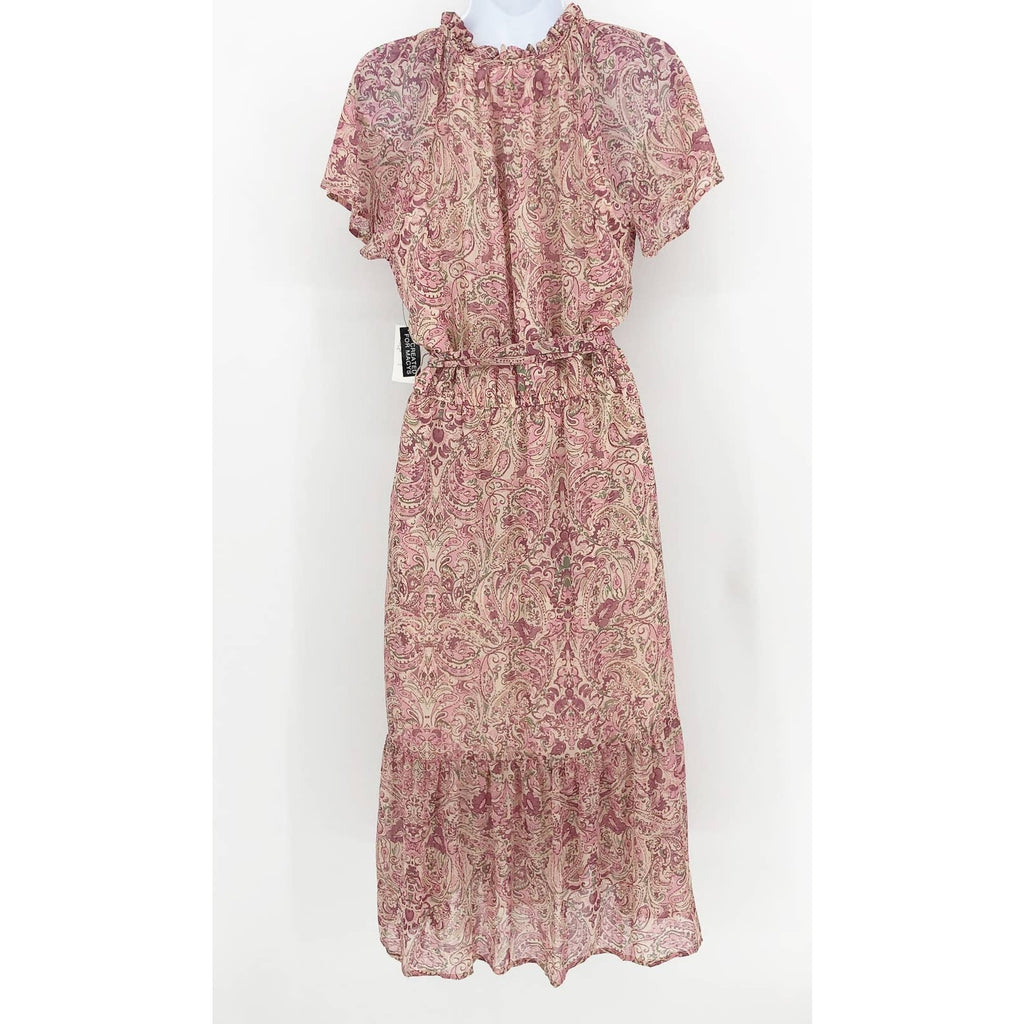 I.N.C. INTERNATIONAL CONCEPTS Midi Dress 4 Pink Blush Combo Paisley Tiered NWT