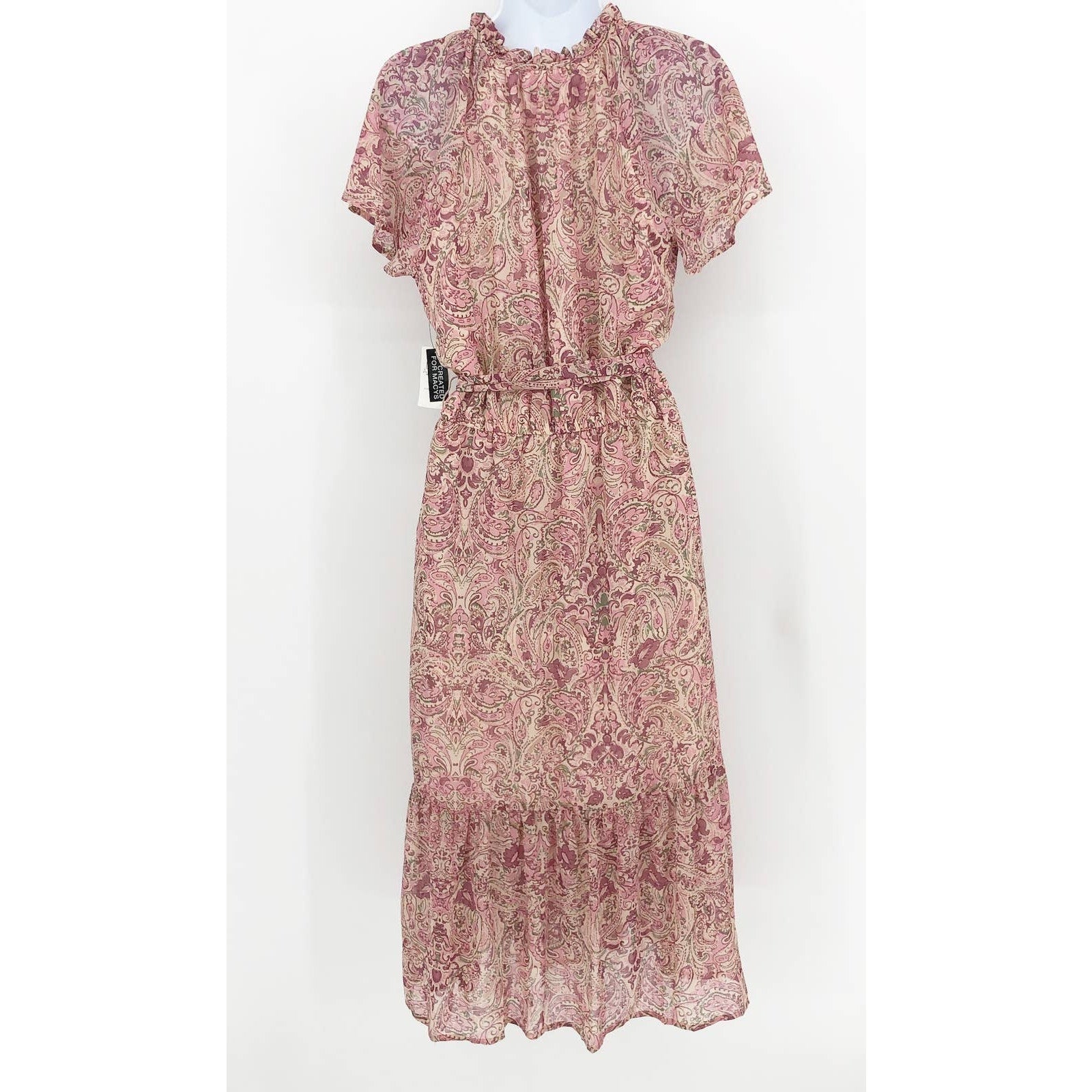I.N.C. INTERNATIONAL CONCEPTS Midi Dress 4 Pink Blush Combo Paisley Tiered NWT