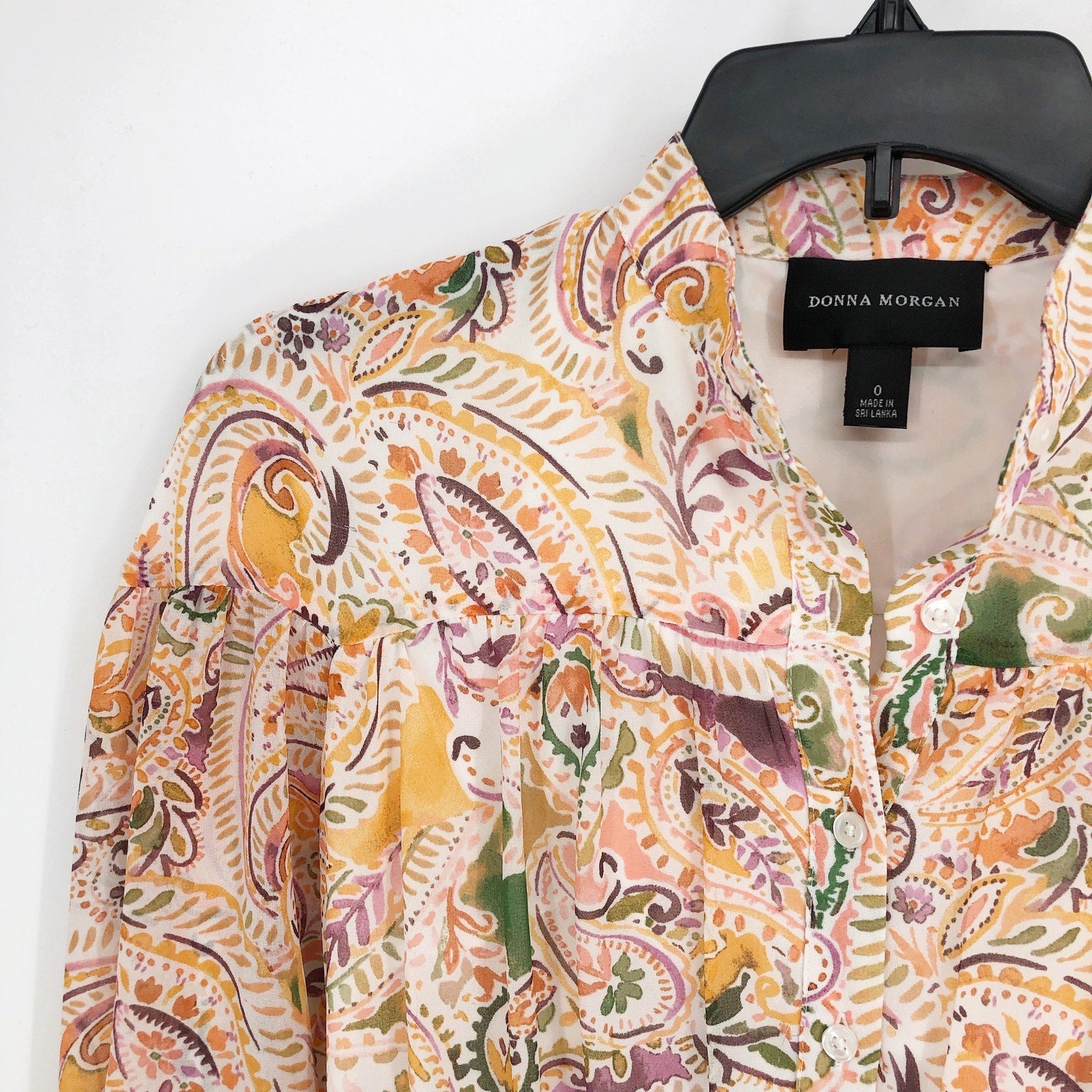 DONNA MORGAN Paisley Shirt Dress Size 0 Soft Yellow Long Sleeve Chiffon NWT