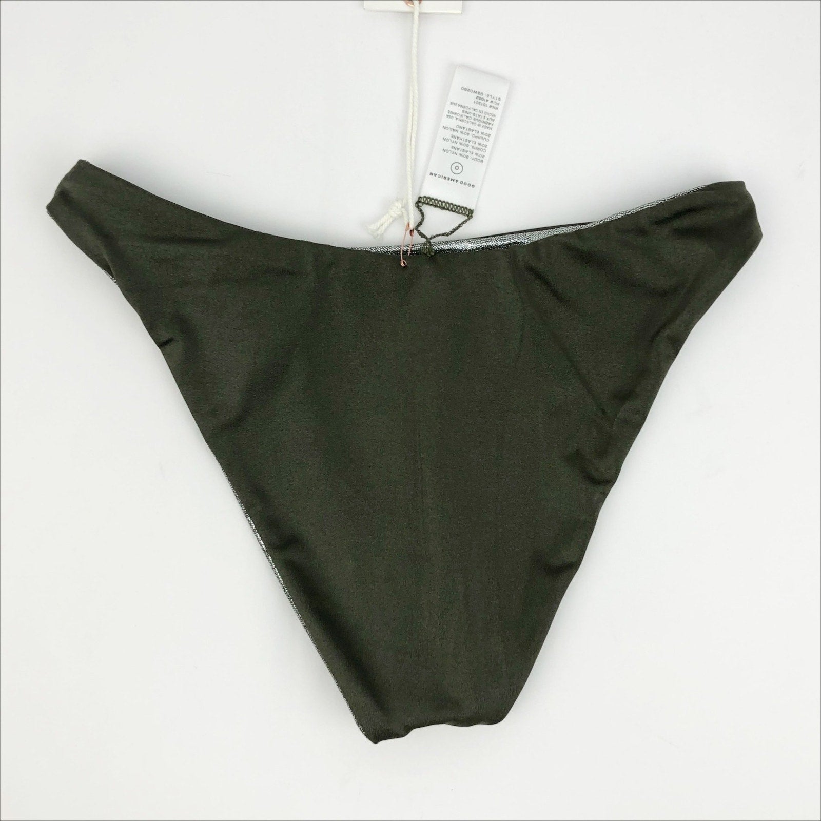 Good American Metallic Better Reversible Swim Bottom Sz 1 Small Silver Green NWT